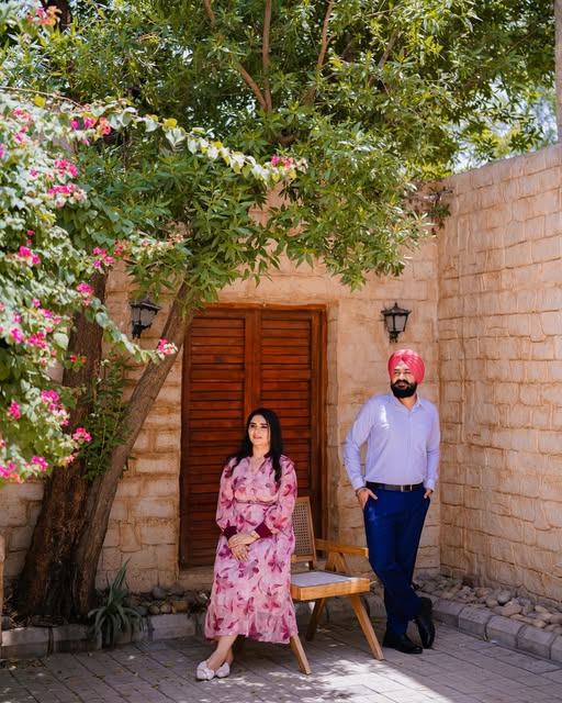 Couple spending time together in a courtyard