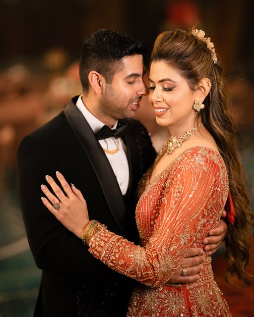Wedding couple in an embrace